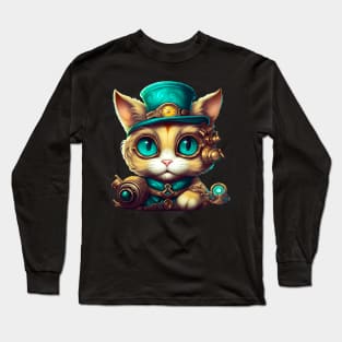 Steampunk Cat Steampunk Kitten Lovers For Women & Men Long Sleeve T-Shirt